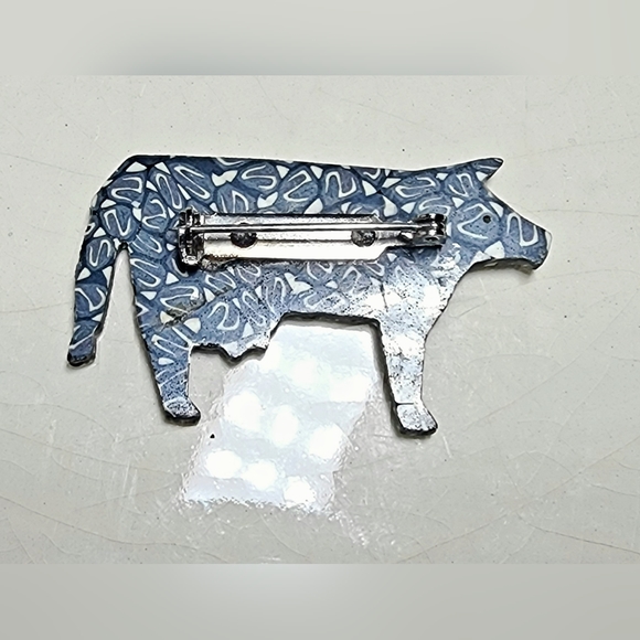 Petronella Daubin abstract black white Clay Pig  Brooch Pin Unique Design - Picture 5 of 5